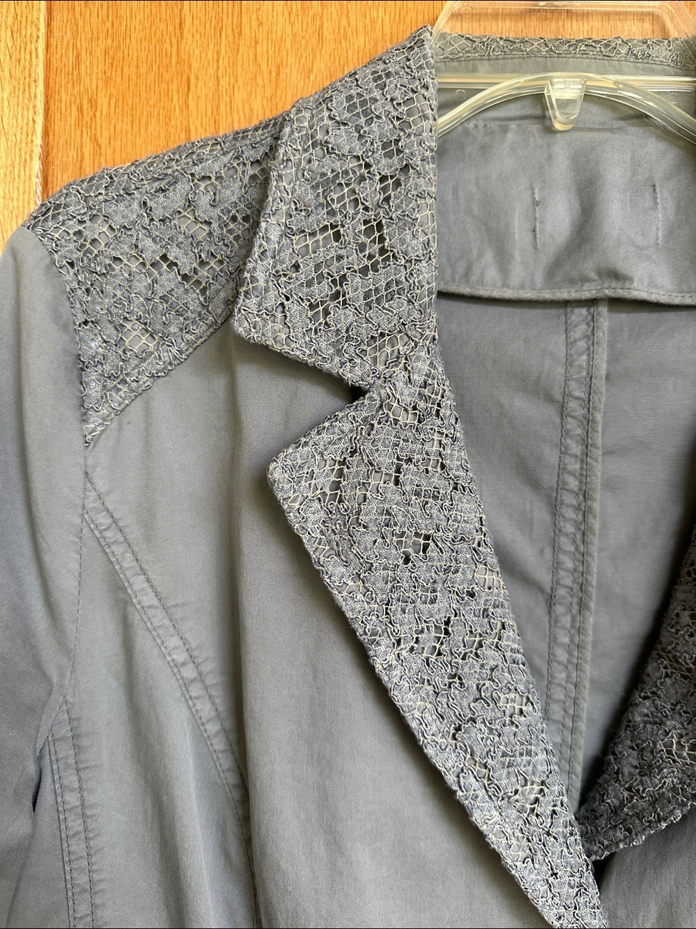 Chic and Hard-To-Find EXE Lace Embellished Blazer in Light Sage Size L